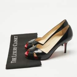 Pre Owned Christian Louboutin Black Leather Shelley Peep Toe Pumps Size 36.5