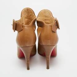 Pre Owned Christian Louboutin Brown Leather Cut Out Ankle Length Boots