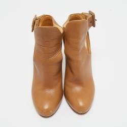 Pre Owned Christian Louboutin Brown Leather Cut Out Ankle Length Boots