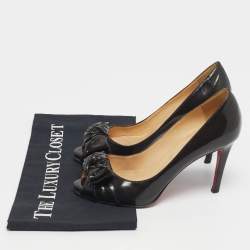 Pre Owned Christian Louboutin Dark Brown Patent Leather Madame Butterfly Peep Toe Pumps Size 36