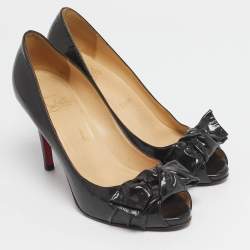 Pre Owned Christian Louboutin Dark Brown Patent Leather Madame Butterfly Peep Toe Pumps Size 36