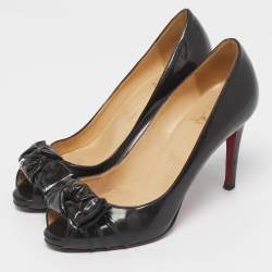 Pre Owned Christian Louboutin Dark Brown Patent Leather Madame Butterfly Peep Toe Pumps Size 36