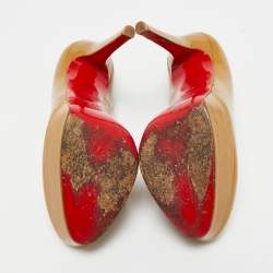 Pre Owned Christian Louboutin Beige Patent Leather Bianca Platform Pumps Size 36.5