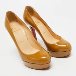 Pre Owned Christian Louboutin Beige Patent Leather Bianca Platform Pumps Size 36.5