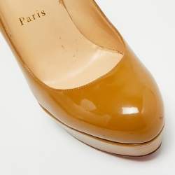 Pre Owned Christian Louboutin Beige Patent Leather Bianca Platform Pumps Size 36.5