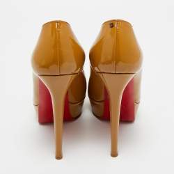 Pre Owned Christian Louboutin Beige Patent Leather Bianca Platform Pumps Size 36.5
