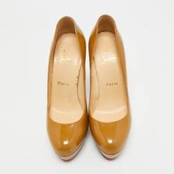 Pre Owned Christian Louboutin Beige Patent Leather Bianca Platform Pumps Size 36.5