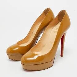 Pre Owned Christian Louboutin Beige Patent Leather Bianca Platform Pumps Size 36.5