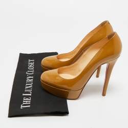 Pre Owned Christian Louboutin Beige Patent Leather Bianca Platform Pumps Size 36.5