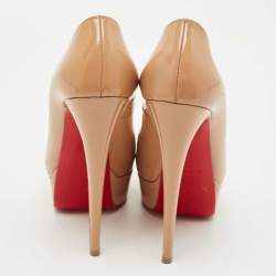Pre Owned Christian Louboutin Beige Patent Leather Lady Peep Peep Toe Pumps Size 37