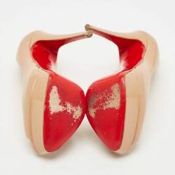 Pre Owned Christian Louboutin Beige Patent Leather Lady Peep Peep Toe Pumps Size 37