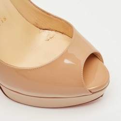 Pre Owned Christian Louboutin Beige Patent Leather Lady Peep Peep Toe Pumps Size 37