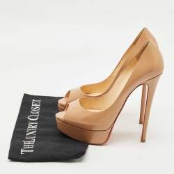 Pre Owned Christian Louboutin Beige Patent Leather Lady Peep Peep Toe Pumps Size 37