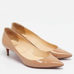Pre Owned Christian Louboutin Beige Patent Leather Kate Pumps Size 36