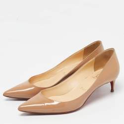 Pre Owned Christian Louboutin Beige Patent Leather Kate Pumps Size 36
