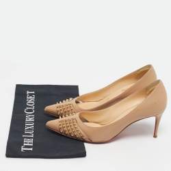 Pre Owned Christian Louboutin Beige Leather Bareta Pumps Size 36