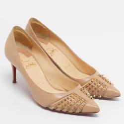 Pre Owned Christian Louboutin Beige Leather Bareta Pumps Size 36