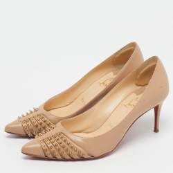 Pre Owned Christian Louboutin Beige Leather Bareta Pumps Size 36