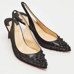 Pre Owned Christian Louboutin Black Suede Drama Spikes Slingback Pumps Size 36