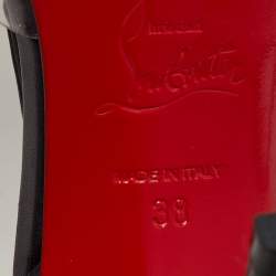 Pre Owned Christian Louboutin Black Leather and PVC Nosy Spikes T-Strap Sandals Size 38