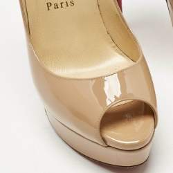 Pre Owned Christian Louboutin Beige Patent Leather Very Prive Peep Toe Pumps Size 37
