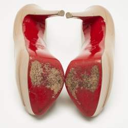 Pre Owned Christian Louboutin Beige Patent Leather Very Prive Peep Toe Pumps Size 37