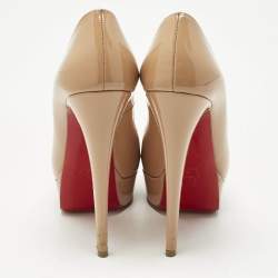Pre Owned Christian Louboutin Beige Patent Leather Very Prive Peep Toe Pumps Size 37