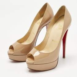 Pre Owned Christian Louboutin Beige Patent Leather Very Prive Peep Toe Pumps Size 37