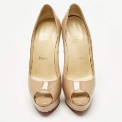 Pre Owned Christian Louboutin Beige Patent Leather Very Prive Peep Toe Pumps Size 37