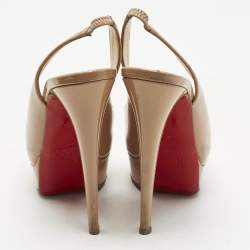 Pre Owned Christian Louboutin Beige Patent Leather Private Number Peep Toe Pumps Size 35.5