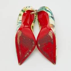 Pre Owned Christian Louboutin Multicolor Hawaii Floral Print Crackled Patent Leather So Kate Pumps Size 37