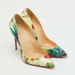 Pre Owned Christian Louboutin Multicolor Hawaii Floral Print Crackled Patent Leather So Kate Pumps Size 37
