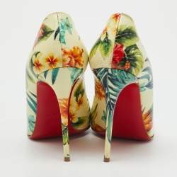 Pre Owned Christian Louboutin Multicolor Hawaii Floral Print Crackled Patent Leather So Kate Pumps Size 37