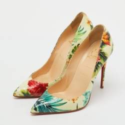 Pre Owned Christian Louboutin Multicolor Hawaii Floral Print Crackled Patent Leather So Kate Pumps Size 37