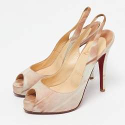 Pre Owned Christian Louboutin Beige Nubuck Leather Private Number Slingback Sandals Size 36