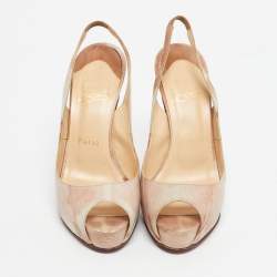 Pre Owned Christian Louboutin Beige Nubuck Leather Private Number Slingback Sandals Size 36