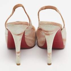 Pre Owned Christian Louboutin Beige Nubuck Leather Private Number Slingback Sandals Size 36