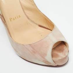 Pre Owned Christian Louboutin Beige Nubuck Leather Private Number Slingback Sandals Size 36