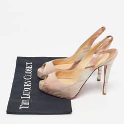 Pre Owned Christian Louboutin Beige Nubuck Leather Private Number Slingback Sandals Size 36