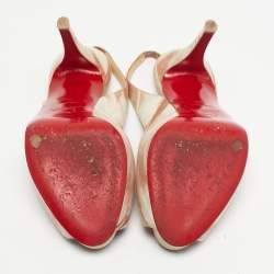 Pre Owned Christian Louboutin Beige Nubuck Leather Private Number Slingback Sandals Size 36