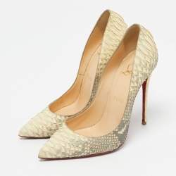 Pre Owned Christian Louboutin Cream Python Leather Pigalle Follies Pumps Size 37.5