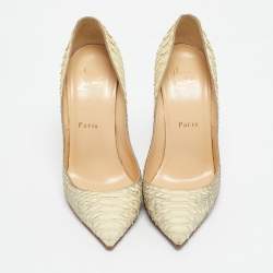 Pre Owned Christian Louboutin Cream Python Leather Pigalle Follies Pumps Size 37.5