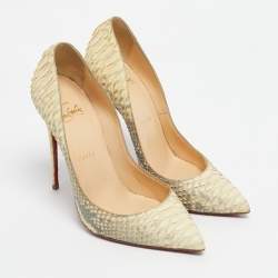 Pre Owned Christian Louboutin Cream Python Leather Pigalle Follies Pumps Size 37.5