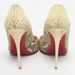 Pre Owned Christian Louboutin Cream Python Leather Pigalle Follies Pumps Size 37.5