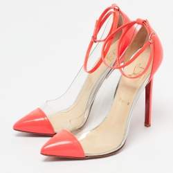 Pre Owned Christian Louboutin Pink Patent Leather and PVC Bis Un Bout Mary Jane Pumps Size 37.5