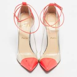Pre Owned Christian Louboutin Pink Patent Leather and PVC Bis Un Bout Mary Jane Pumps Size 37.5