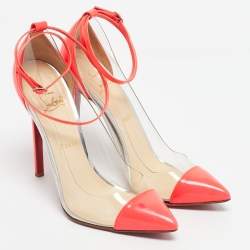 Pre Owned Christian Louboutin Pink Patent Leather and PVC Bis Un Bout Mary Jane Pumps Size 37.5