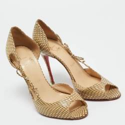 Pre Owned Christian Louboutin Beige Snakeskin Leather Delico D'orsay Pumps Size 36.5