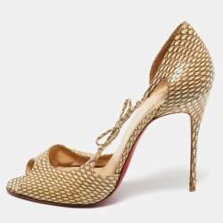 Pre Owned Christian Louboutin Beige Snakeskin Leather Delico D'orsay Pumps Size 36.5