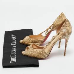 Pre Owned Christian Louboutin Beige Snakeskin Leather Delico D'orsay Pumps Size 36.5